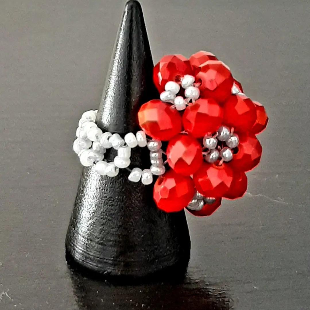 Anel balão cristais vermelho