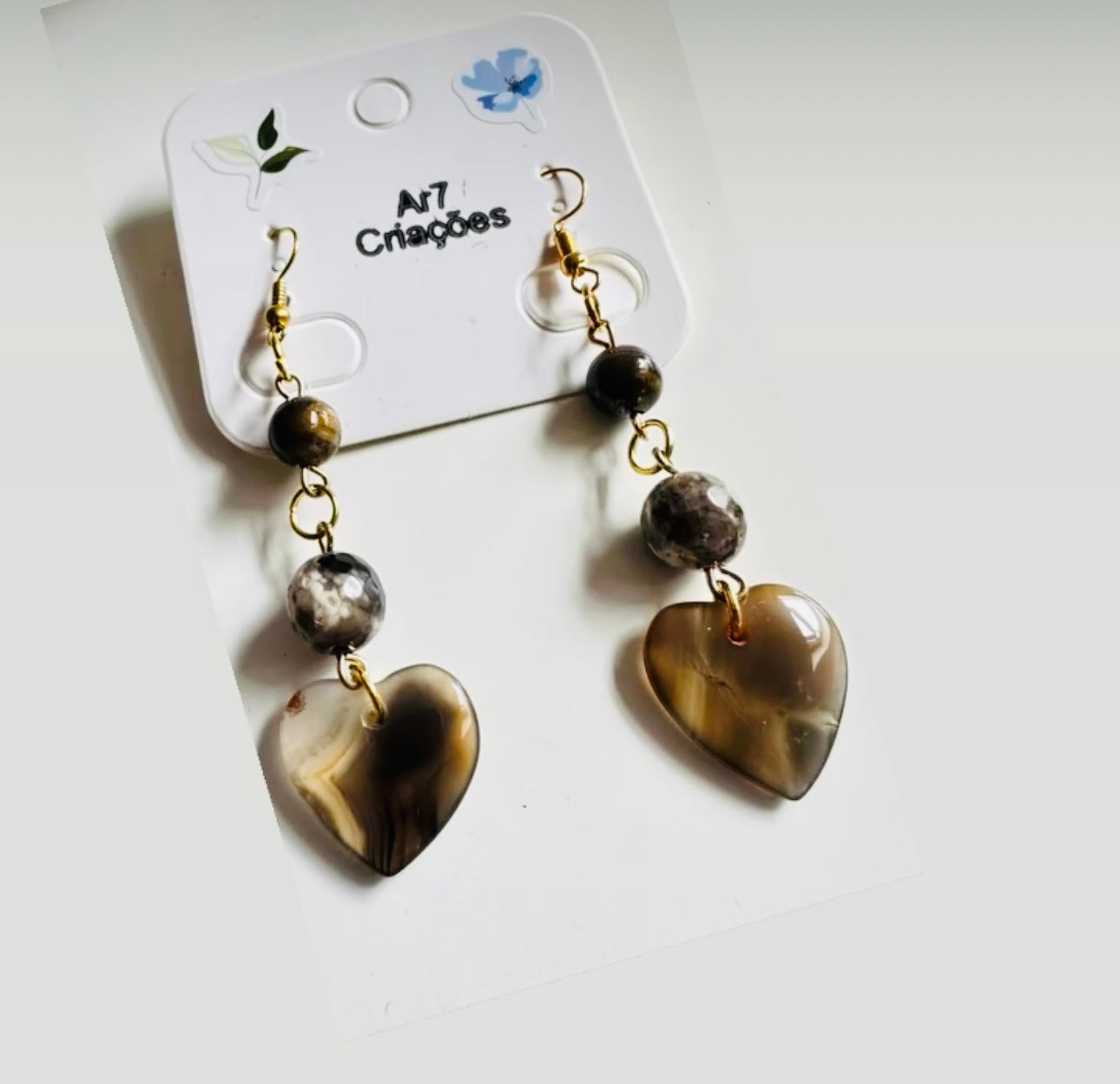 Brincos coração castanho