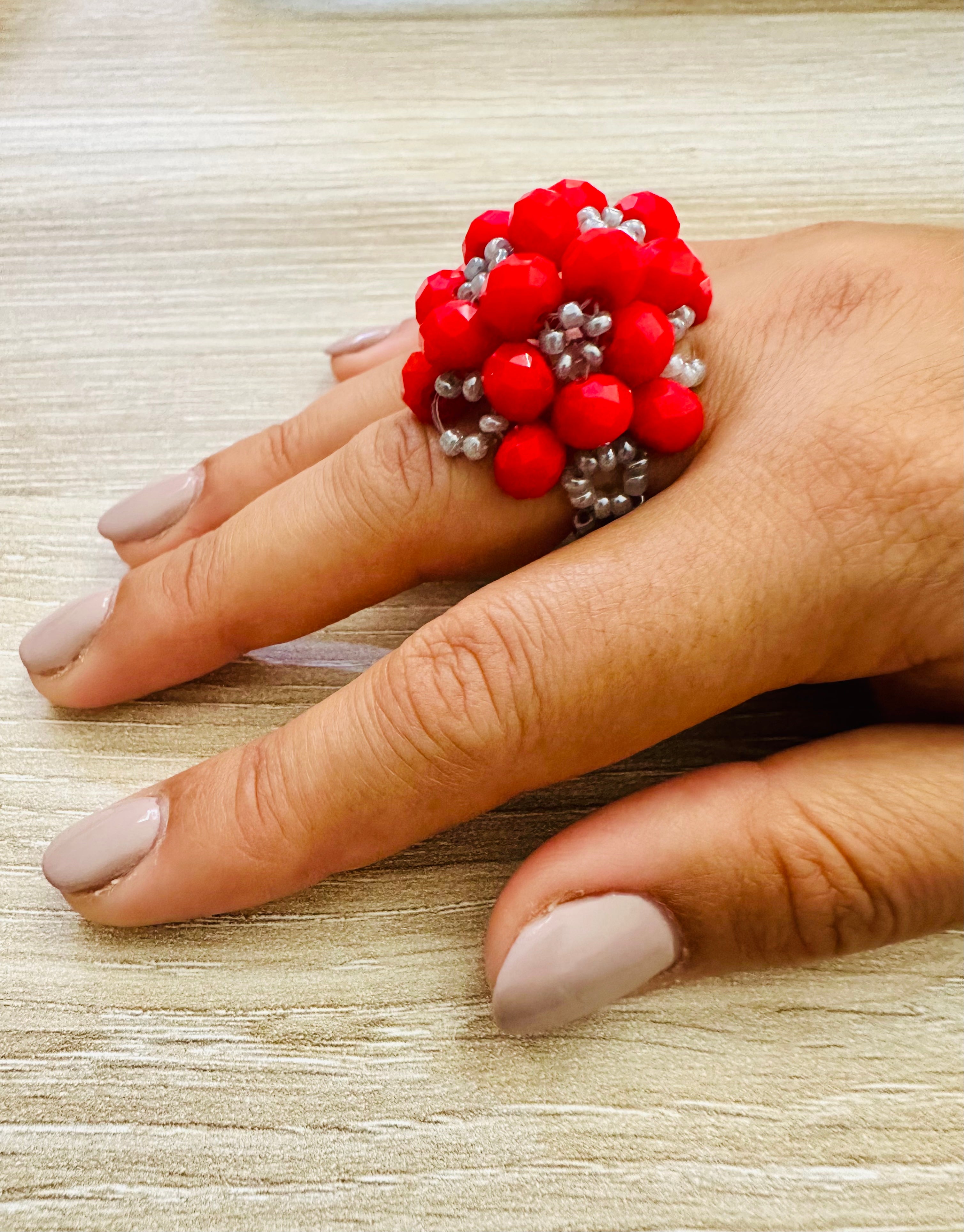 Anel balão cristais vermelho